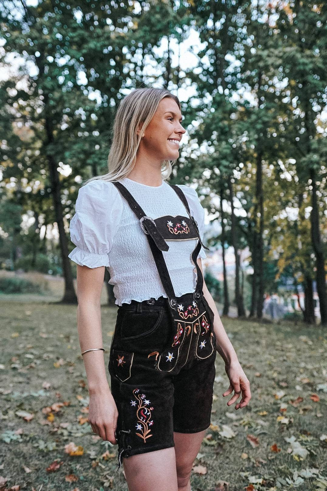 Gertrud Lederhose • Mellomlang • Mørk Brun • Semsket Skinn