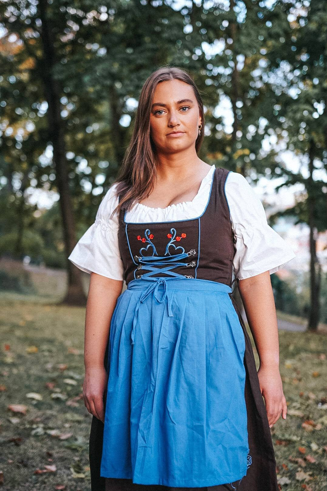 Hildegard Dirndl • Brun og Blå • Bomull