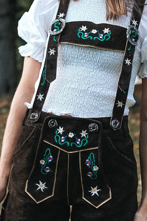 Gertrud Lederhose • Mellomlang • Mørk Brun • Semsket Skinn