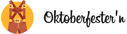 Oktoberfester'n sin logo: en lederhose på gul og leken bakgrunn